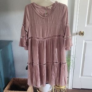 Dusty Pink Long Sleeve Whimsical Flowy Boho Dress
